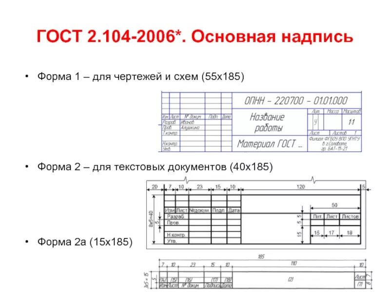 Гост 2.005 2023. Основная надпись форма 1 ГОСТ 2.104-2006. Основная надпись по ГОСТ 2.104-2006 форма 2. Основная надпись чертежа ГОСТ 2.104-2006. ГОСТ 2.104-2006 форма 2.