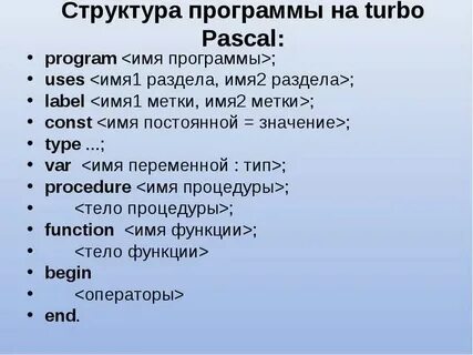 Разделы программы на pascal