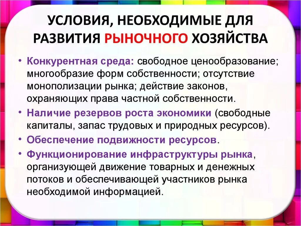 В вопросе развития рынка. Условия развития рыночного хозяйства. Условия необходимые для рыночного хозяйства. Необходимые условия возникновения рынка. Необходимые условия для развития экономики.