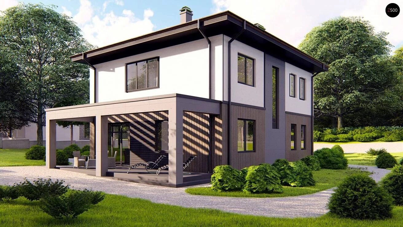 Квадратный метр фасада. Двухэтажный коттедж с панорамными окнами. Дом 150 кв с мансардой. Фасады коттеджей с мансардой проекты. Проект zx141.