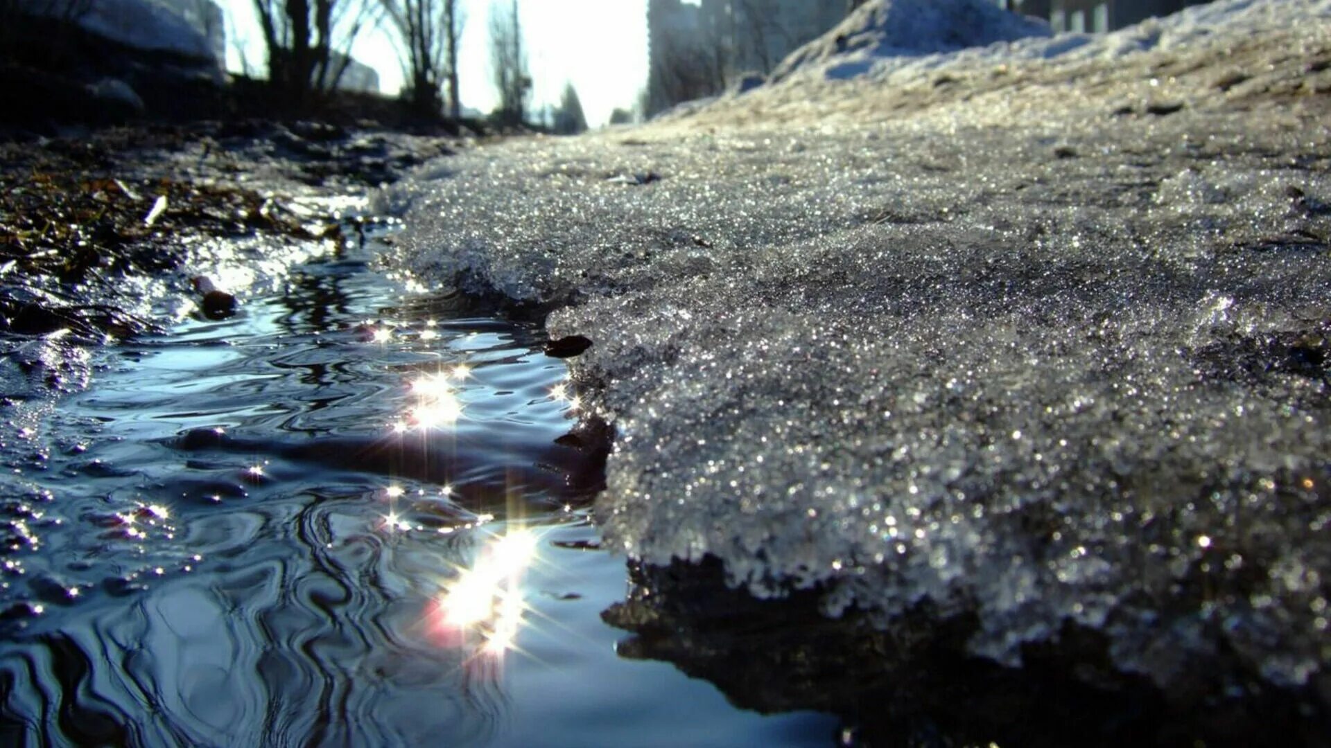 Талые воды весной. Таяние снега. Тает снег. Весенние ручьи.