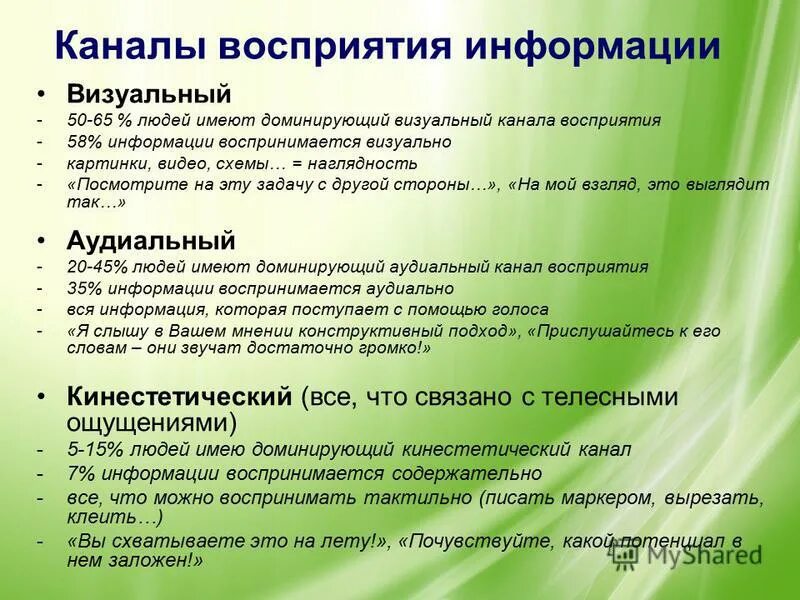 Люди которые воспринимают информацию визуально