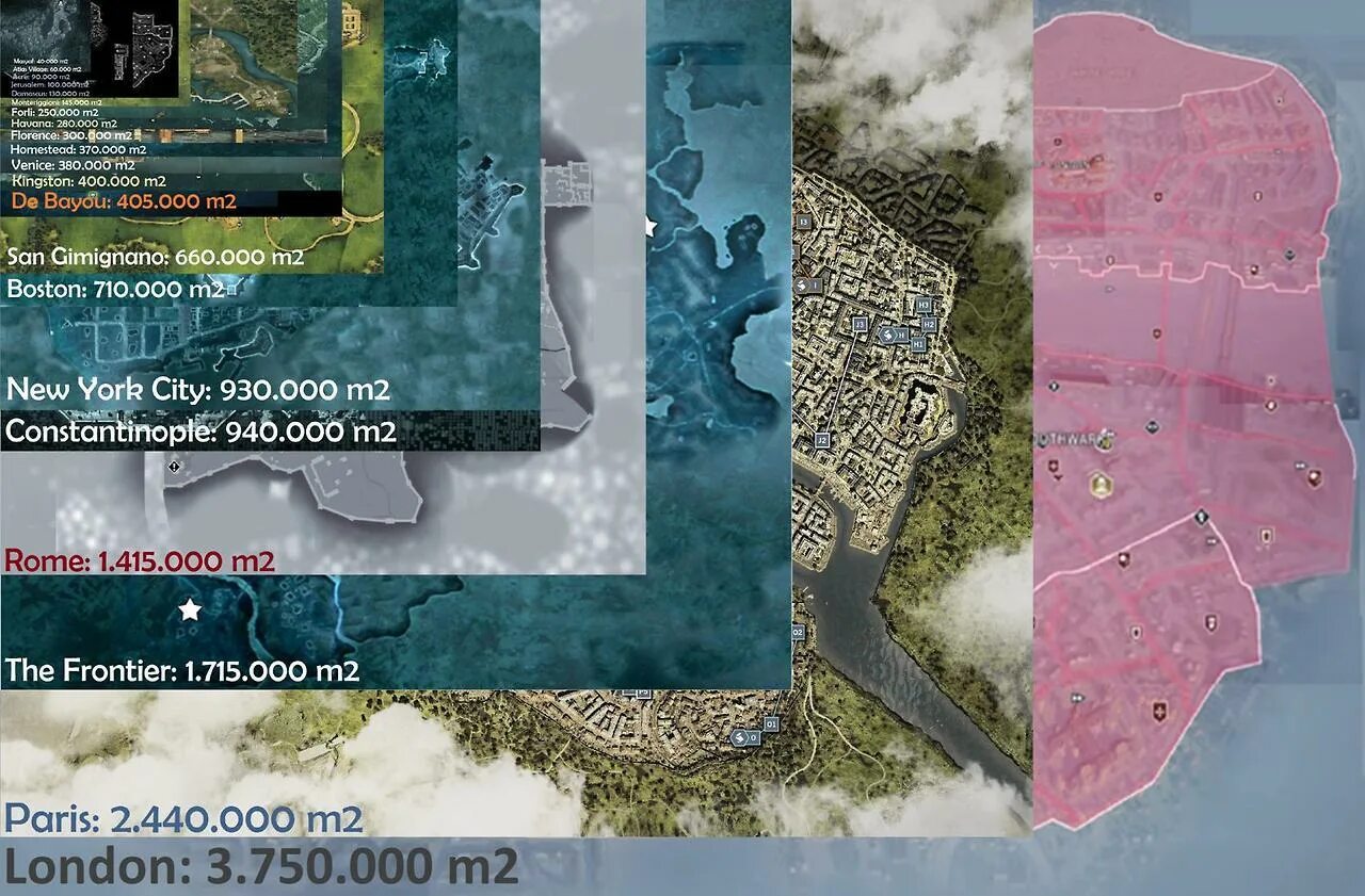 Assassin s creed maps. Карта assassins creed odyssey сравнение. размер карты assassins creed odyssey. сравнение карт ассасин крид. сравнение размеров карт assassins creed.