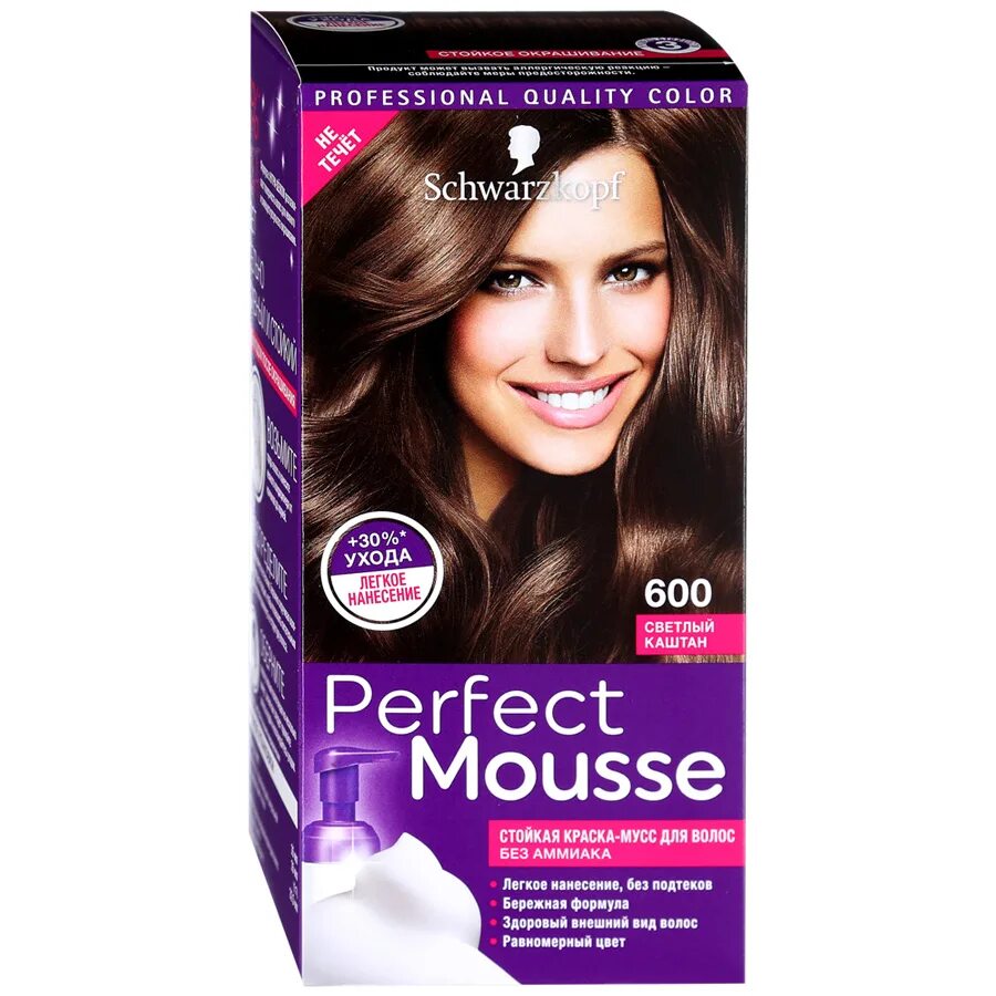 Краска мусс шварцкопф 600. Краска-мусс для волос Schwarzkopf 600. Schwarzkopf perfect Mousse тон 600 светлый каштан. Краска мусс шварцкопф палитра светло каштан. Краска волос schwarzkopf perfect