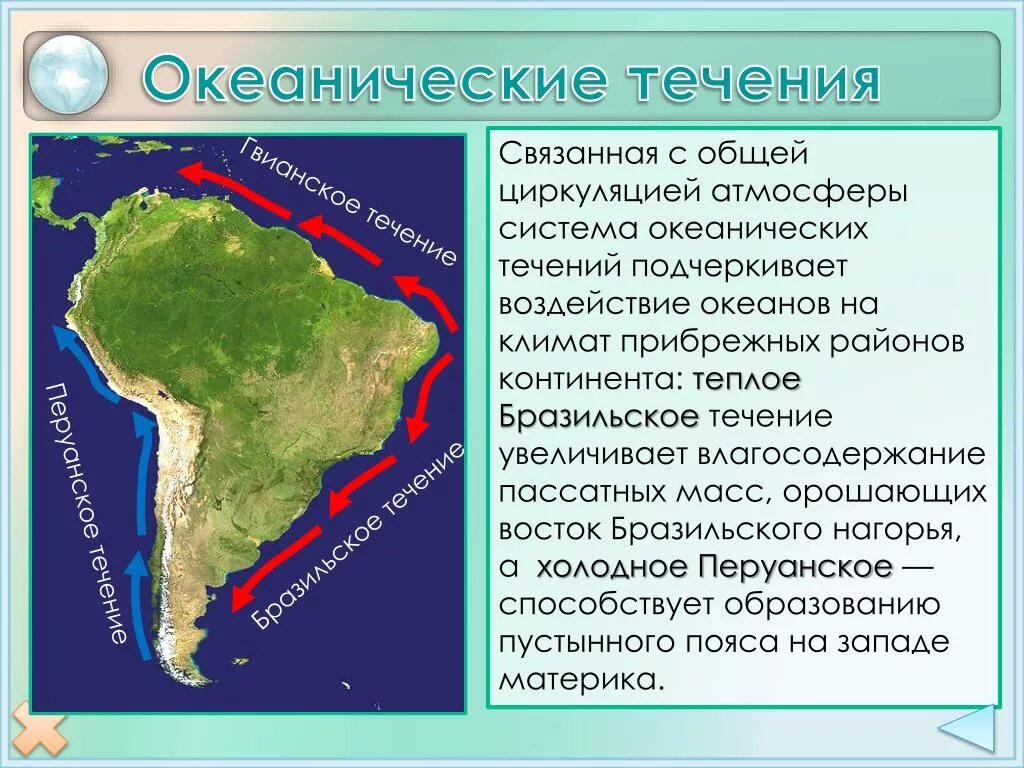 Океанические течения влияют на. Течения Южной Америки. Океанические течения Южной Америки. Тёплые течения: Гвианское, бразильское.. Южная Америка перуанское течение.