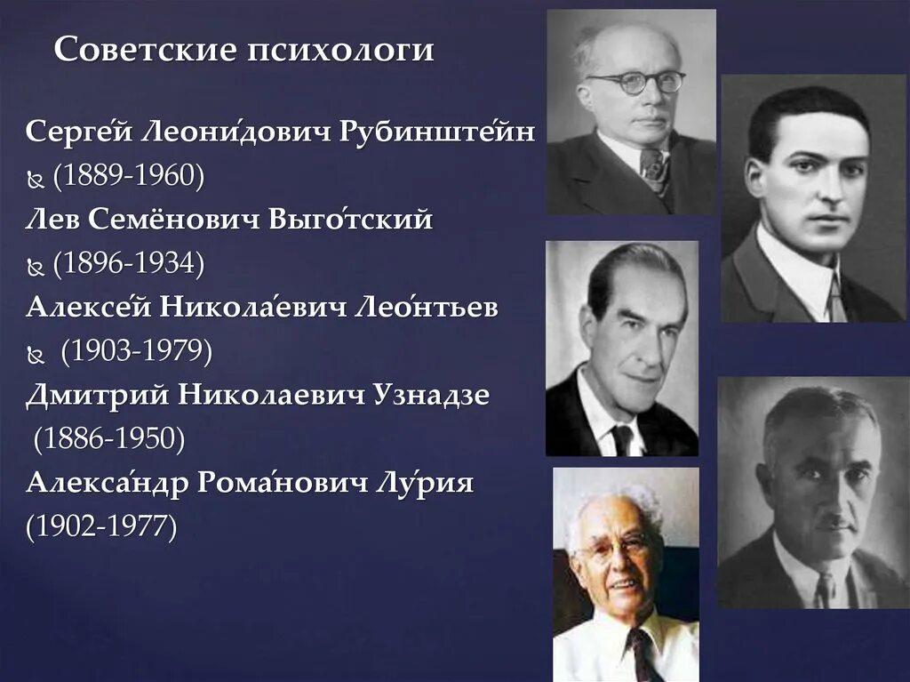 Леонтьев, а.р. Лурия, л.с. Выготский, с.л. Рубинштейн. Школа л. с. Выготского, а. н. Леонтьева, а. р. Лурии.. Известные отечественные психологи. Выдающиеся психологи. Школа л с выготского