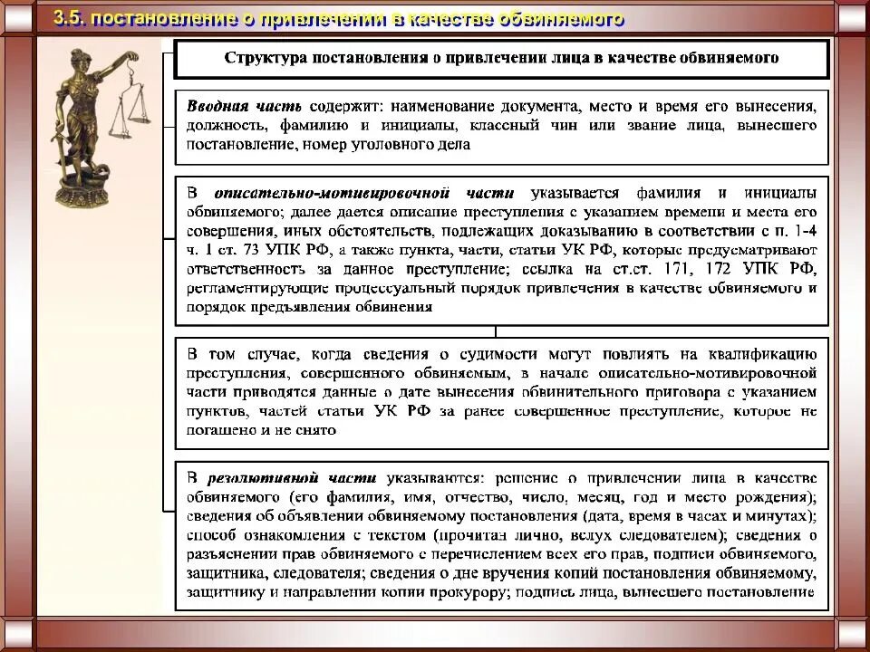 Порядок предъявления обвинения схема. Структура постановления. Постановление о привлечении в качестве обвиняемых. Привлечение лица в качестве обвиняемого.