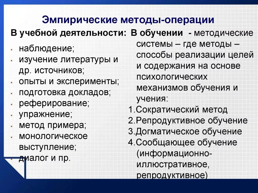 Эмпирические методы операции. Эмпирические методы обучения. Эмпирическое обучение. Эмпирические методы преподавания.