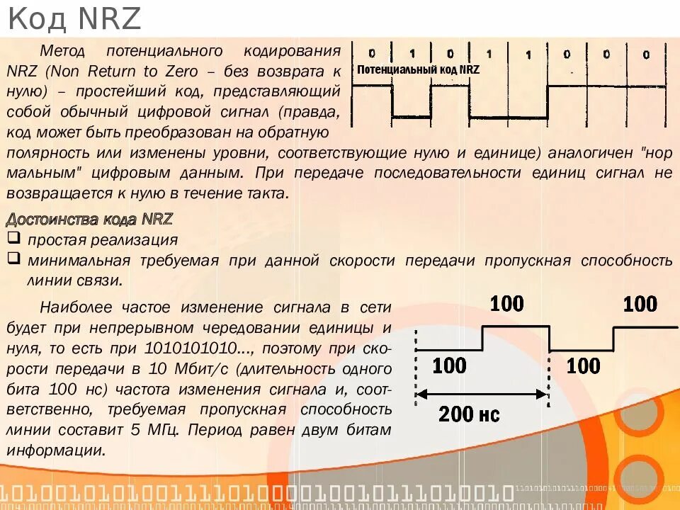 Потенциальный код. NRZ код. Методы кодирования NRZ. Код без возвращения к нулю NRZ. Потенциальный код NRZ.