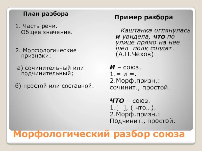 Морфологические признаки частей речи пример. Морфологический разбор Союза. Морфологический разборка Союза. Морфологический анализ Союза. Морфологический разбор Союза примеры.