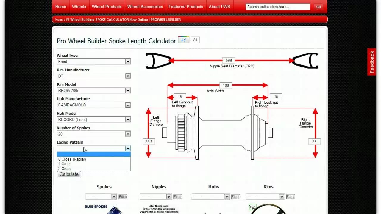 Spoke size. Prowheelbuilder. spoke calc. reference diameter erd.