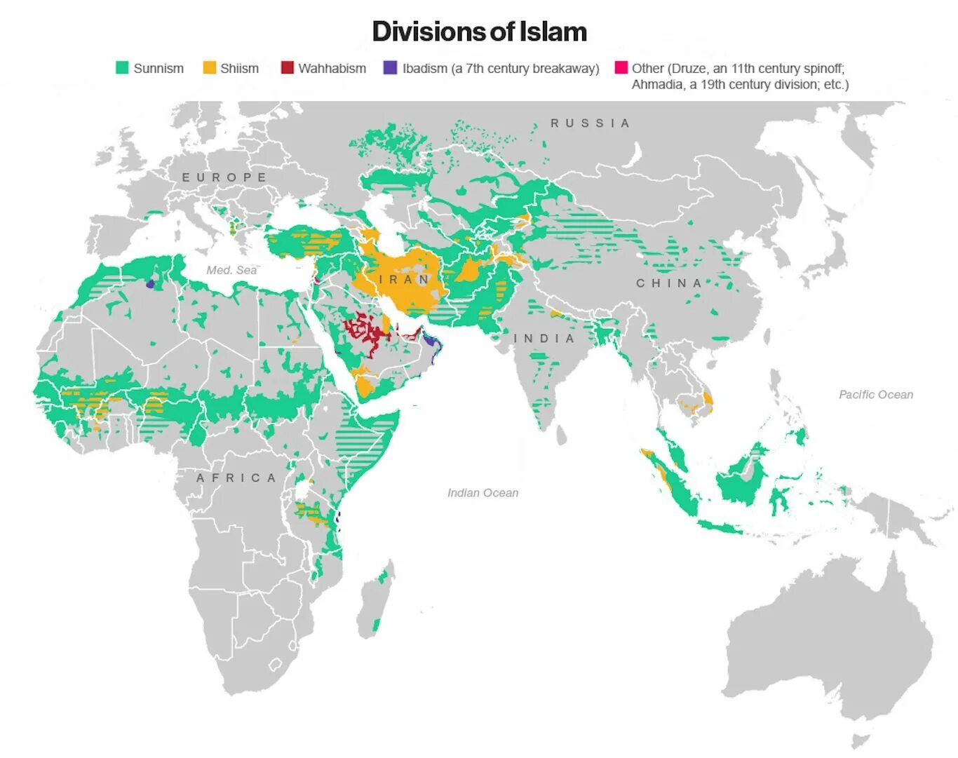 Карта распространения Ислама в мире.