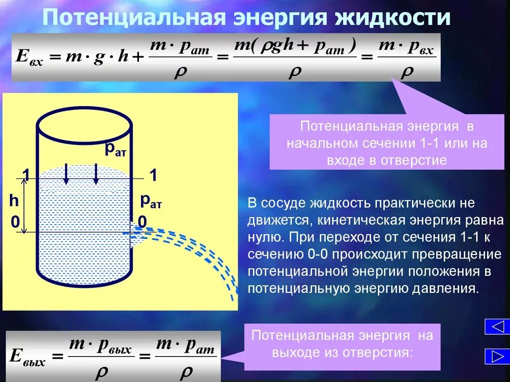 Потенциальная энергия жидкости. Энергия давления жидкости. Потенциальная энергия гидравлика. Кинетическая энергия жидкости. Давление воды на пробку в сосуде