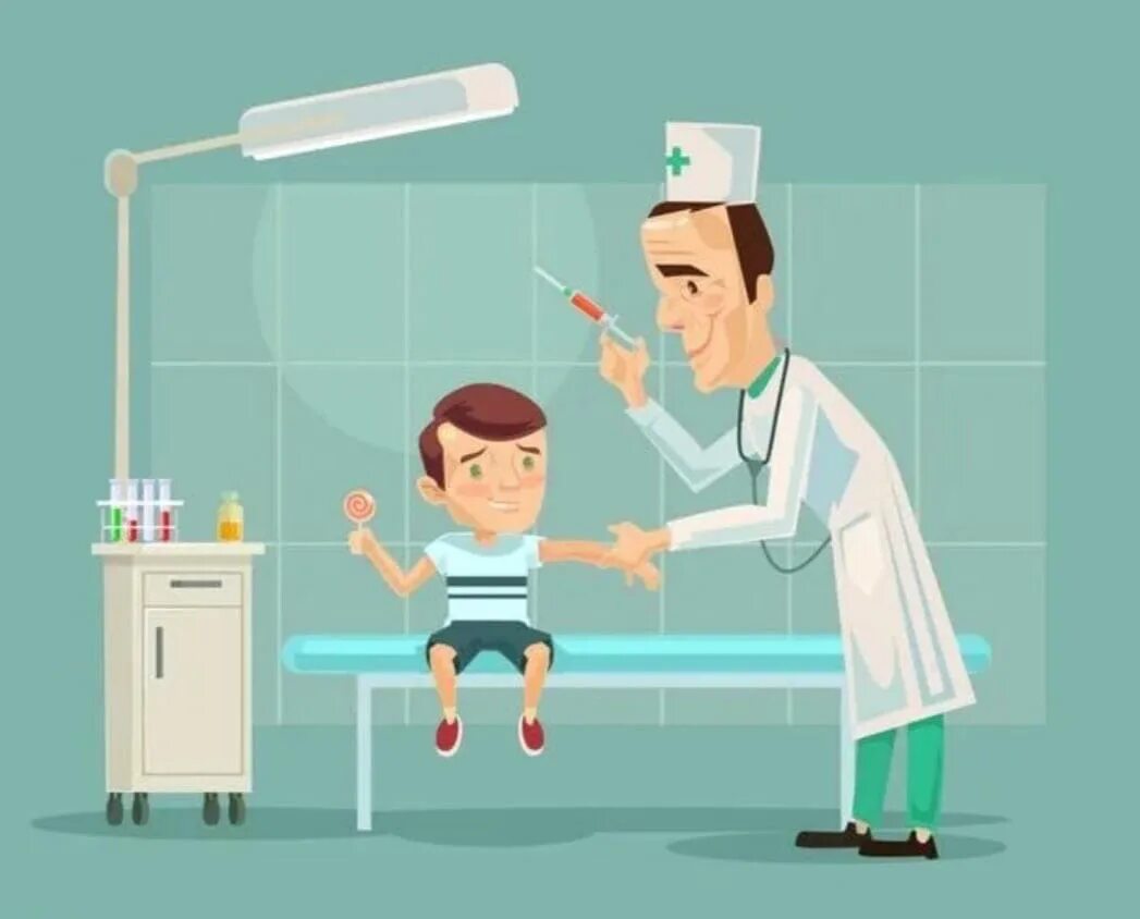 Как делают малышу укол доктора. Вакцинация иллюстрация. иллюстрация укол пациенту.
