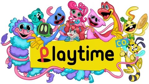 cartoon characters holding a sign with the word playtime written on it in f...