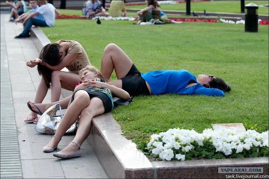Молодежь на скамейке. Мужики на скамейке. Девушка спит в парке. Пьяные девушки в парке. Гулянка на природе.