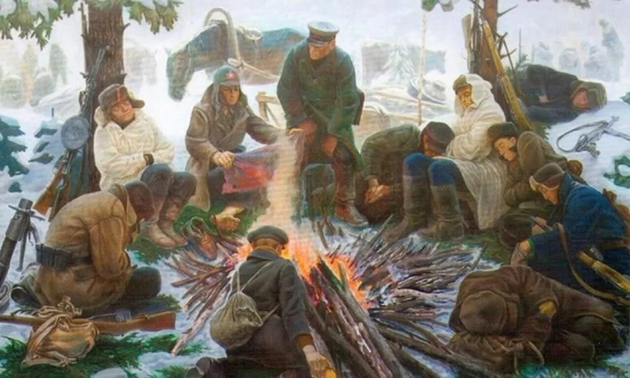 Привал у древа упадка. Партизаны у костра. привал у костра. солдаты на привале у костра.
