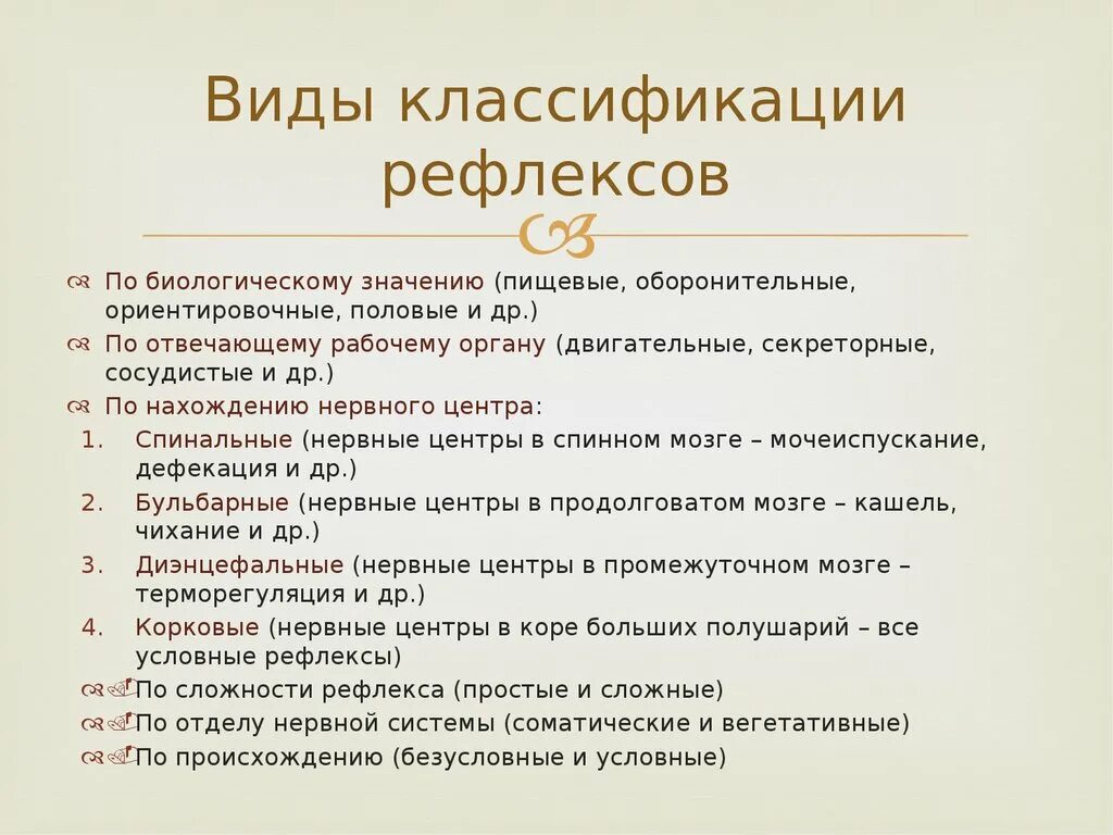 Классификация рефлексов по биологическому значению. Классификация бульбарных рефлексов. Диэнцефальные рефлексы примеры. Классификация условных рефлексов по биологической значимости. Биологическое значение рефлексов