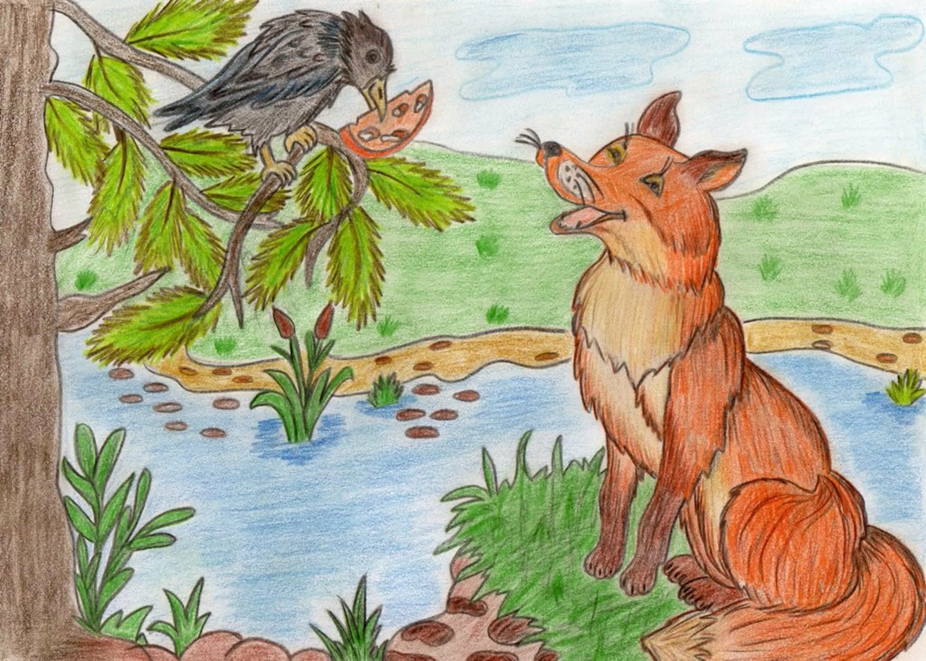 Звери крылова. Иллюстрации к басням Крылова. Рисунок к басне ворона и лисица. Иллюстрация ВК басне ворона и лисица. Иллюстрация к басне ворона и лиса.
