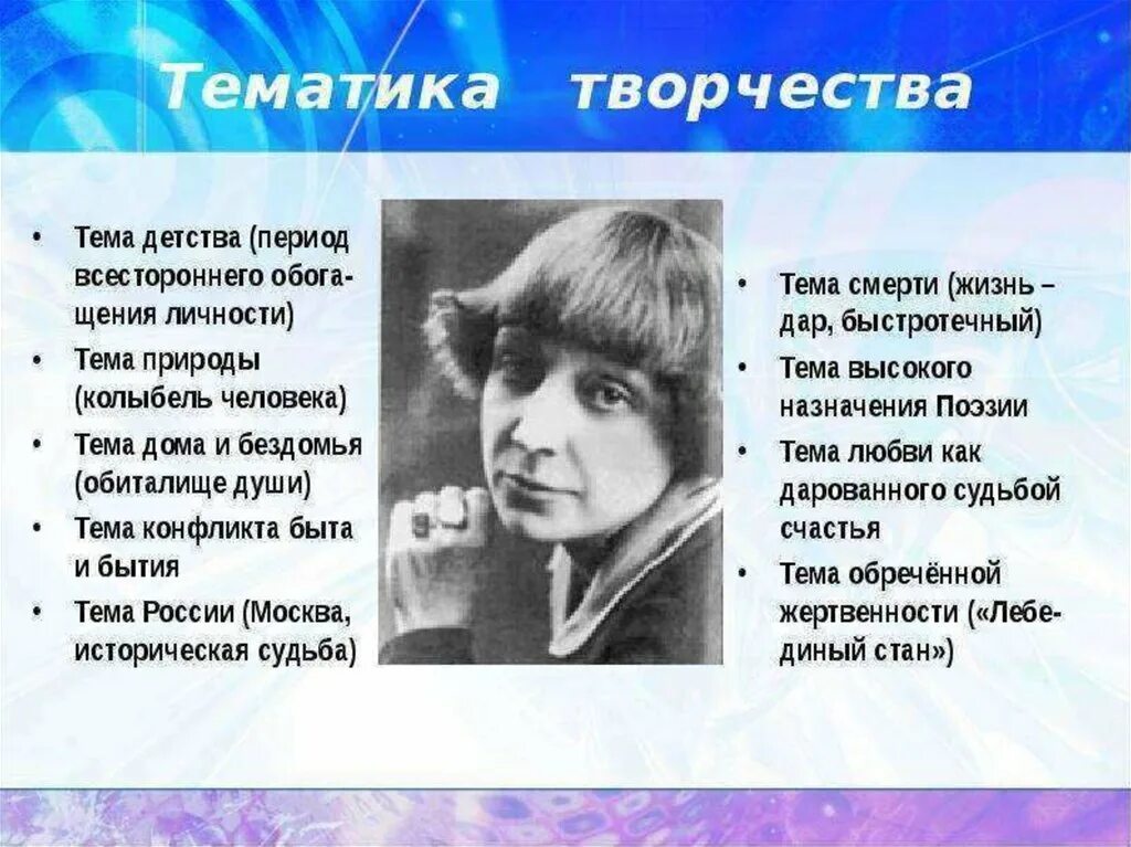 Человек и поэзия цветаева. Темы творчества Марины Цветаевой.