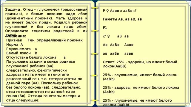 Глухонемой отец. Отец глухонемой рецессивный признак с белым локоном надо лбом. Глухонемой доминантный признак. Если отец глухонемой с белым локоном надо лбом. Задачи для папы.