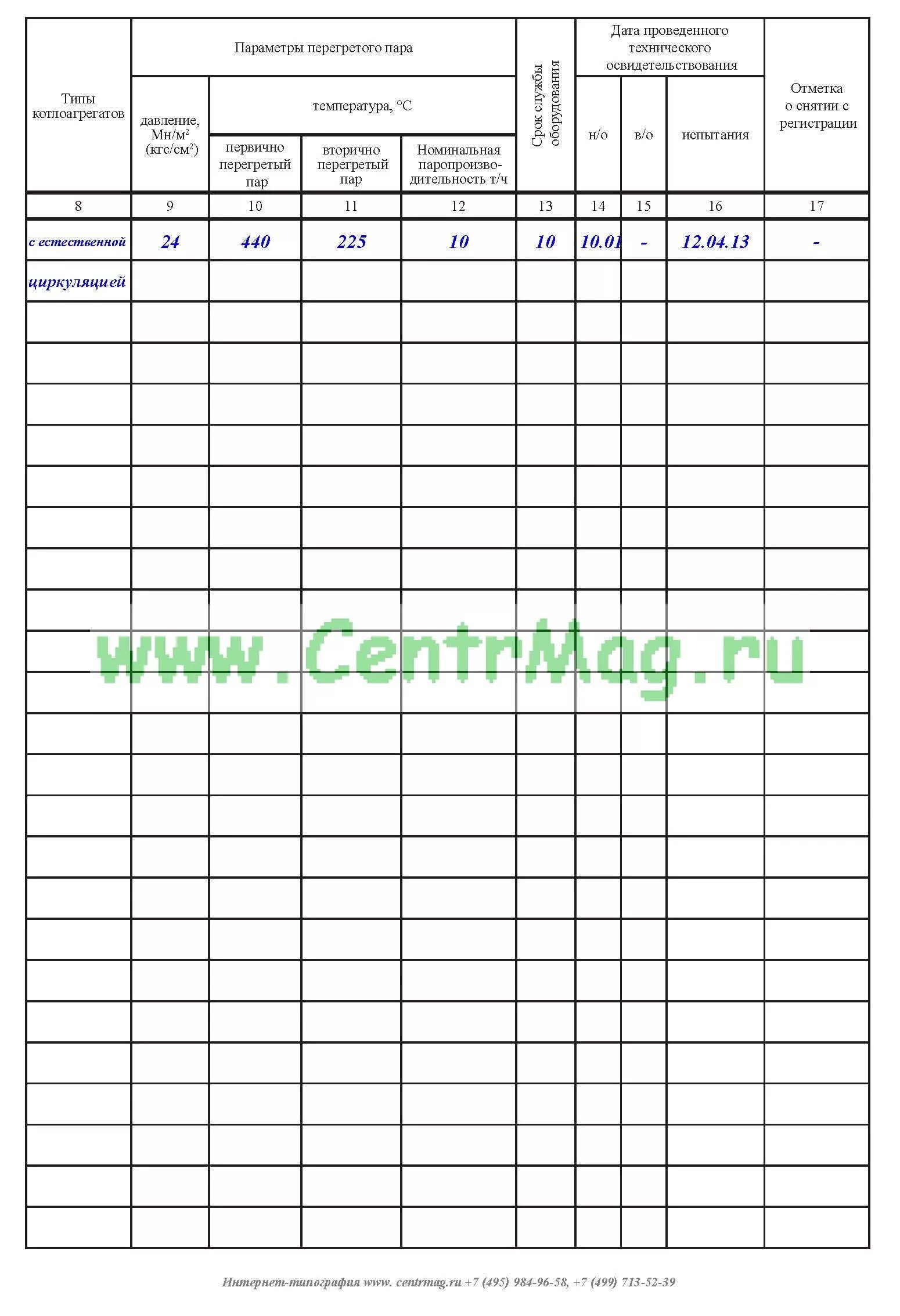 журнал учета гигрометра психометрического образец.