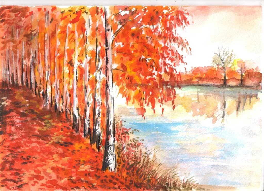 Осенняя пора рисунки детей. Рисование 2 класс осень. Осенний пейзаж для детей подготовительной группы. Осенняя пора нарисовать. Рисунок осень.