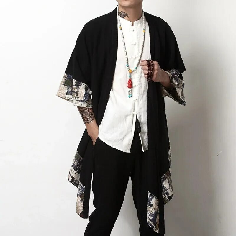 Japanese Kimono Traditional Casual Loose Thin a Set of Coat and Pants Asian Clot