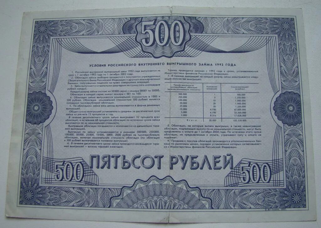 Сколько 500 в российских. Облигация 500 рублей 1992. Облигации 1992 500. Облигации 500 рублей. Российский внутренний выигрышный заем 1992 года.