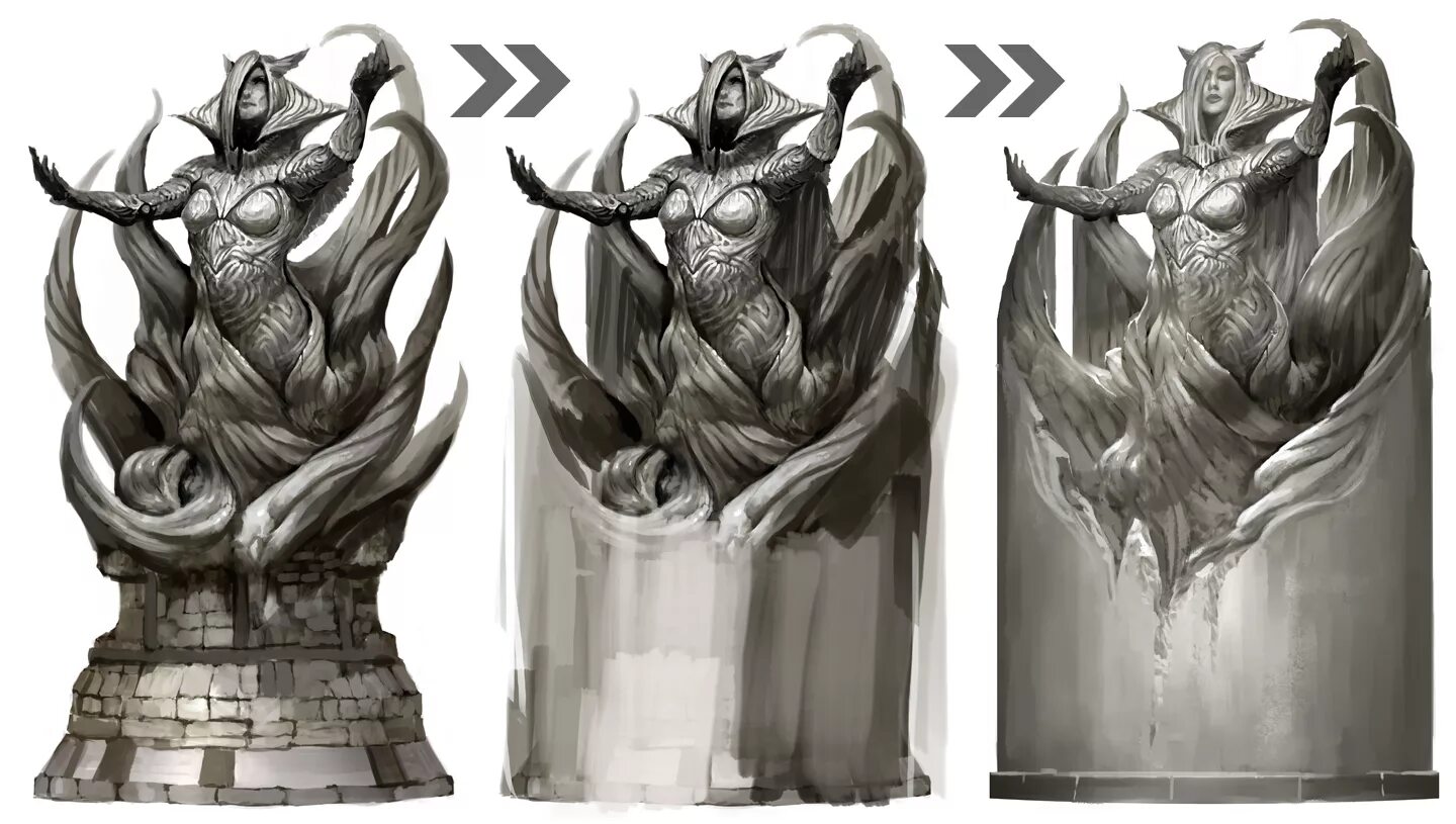 Шесть бог. Kekai kotaki art statue. божество концепт арт. статуи богов концепт арт. статуя божества арт.