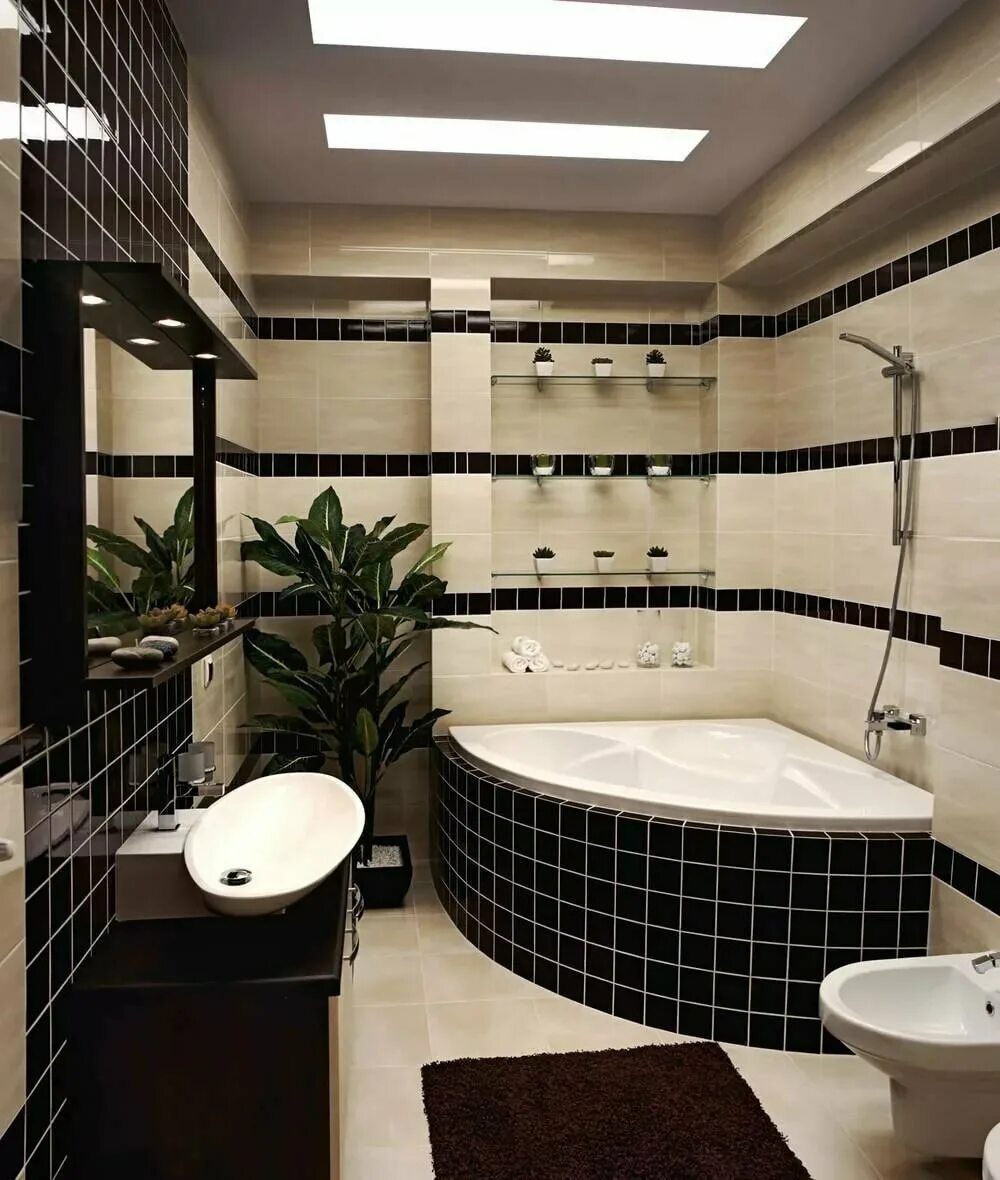 Ванная черная угловая. Ванная комната с угловой ванной. Интерьер с угловой ванной. Угловая ванная в интерьере. Современный санузел с угловой ванной.