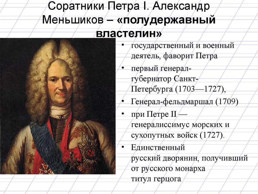 История события петра 1. Меньшиков сподвижник Петра 1. Меньшиков при Петре 1 деятельность кратко.