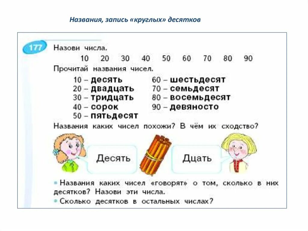 Запишите слова названия чисел. Название круглых десятков. Названия чисел круглых десятков. Счет десятков. Все названия круглых чисел.