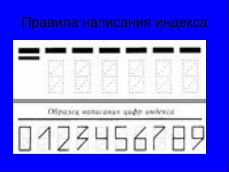 Как пишутся цифры на конверте от 1. Правила написания индекса. Индекс образец написания цифр. Индекс написание на конверте. Индекс пример написания.