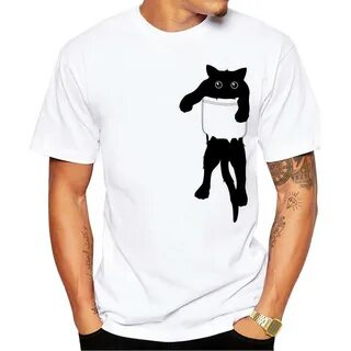 Выгодная цена на Мужская футболка с принтом котика в кармане в интернет маг...