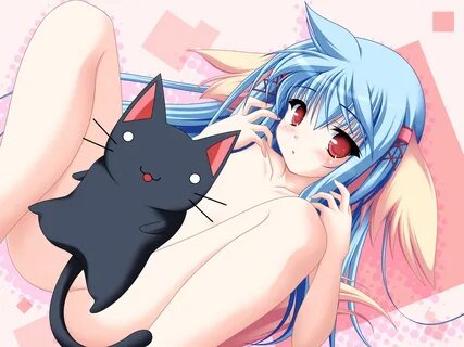 animal animal_ears blue_hair blush cat kakesu long_hair nude nursery_rhyme ...