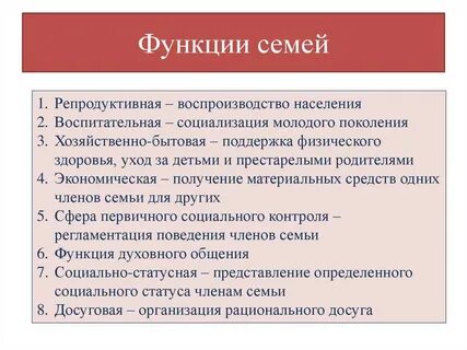 Функции семьи в жизни общества