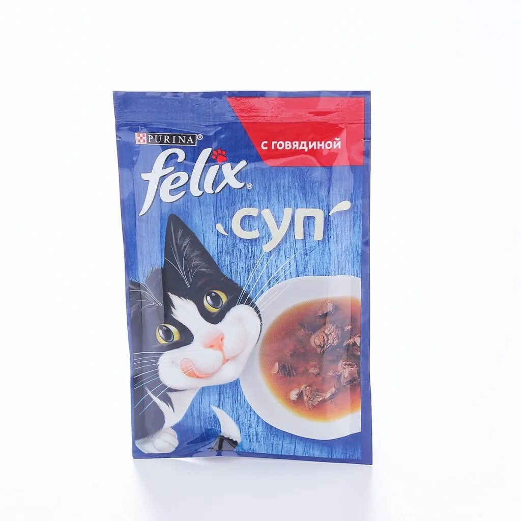 Felix суп. Корм для кошек felix суп с говядиной 48 г.