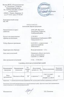 Протокол испытаний образец заполнения