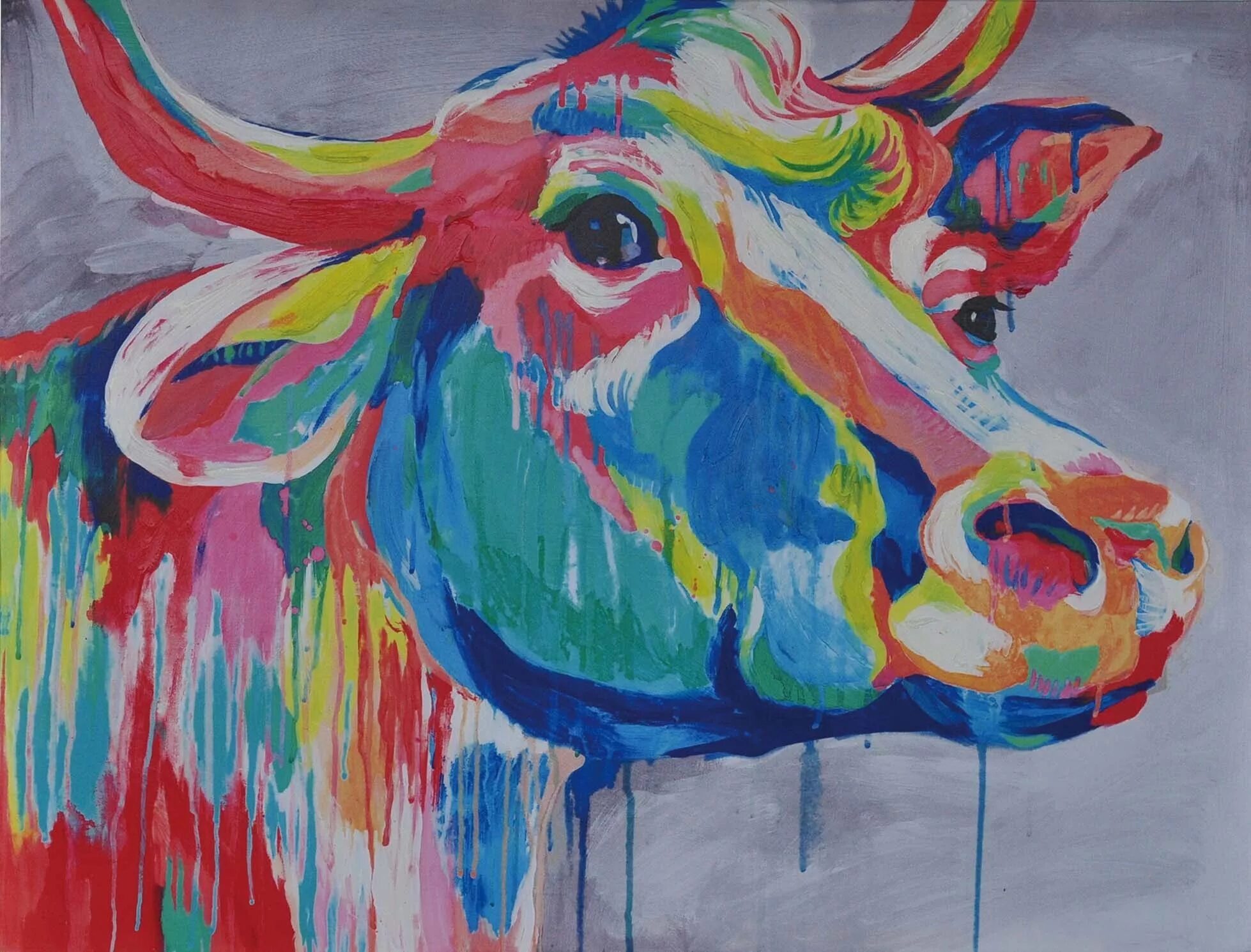 Big painting. Даниэль Кэслер художник корова. Разноцветный бык. Поп-арт в живописи животные. Бык маслом.