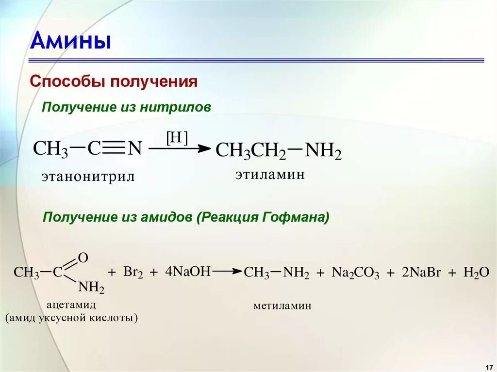 Синтез Аминов из амидов. Синтез нитрилов из Аминов. Синтез нитрилов из амидов.