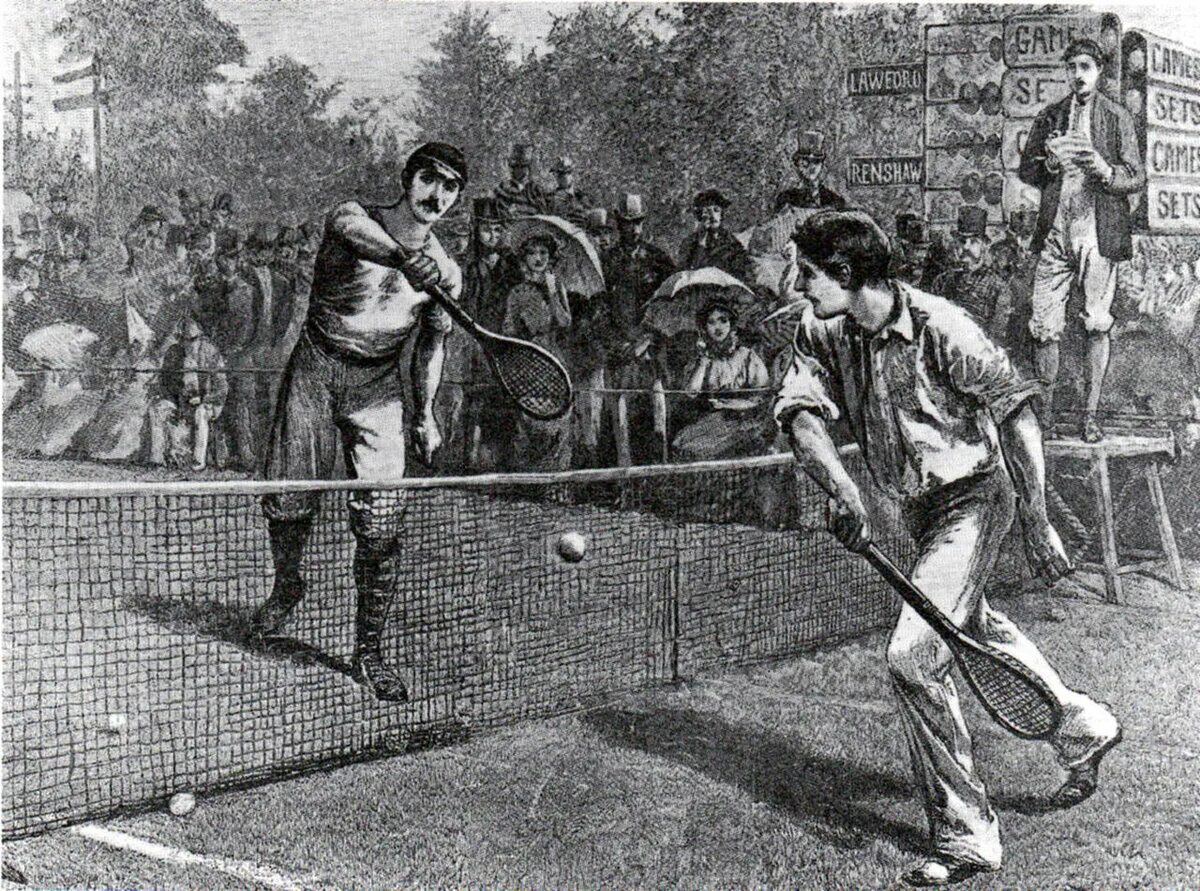 Появление первых игр. Первый Уимблдонский турнир 1877. 1877 Начался первый Уимблдонский теннисный турнир. Лаун теннис 19 века. Теннис 1874 год.