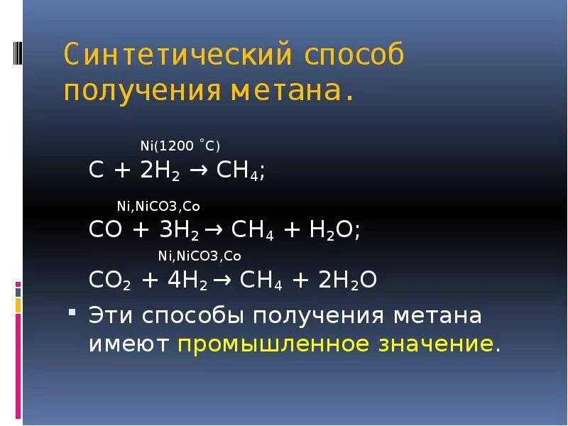 Реакция получения ch4