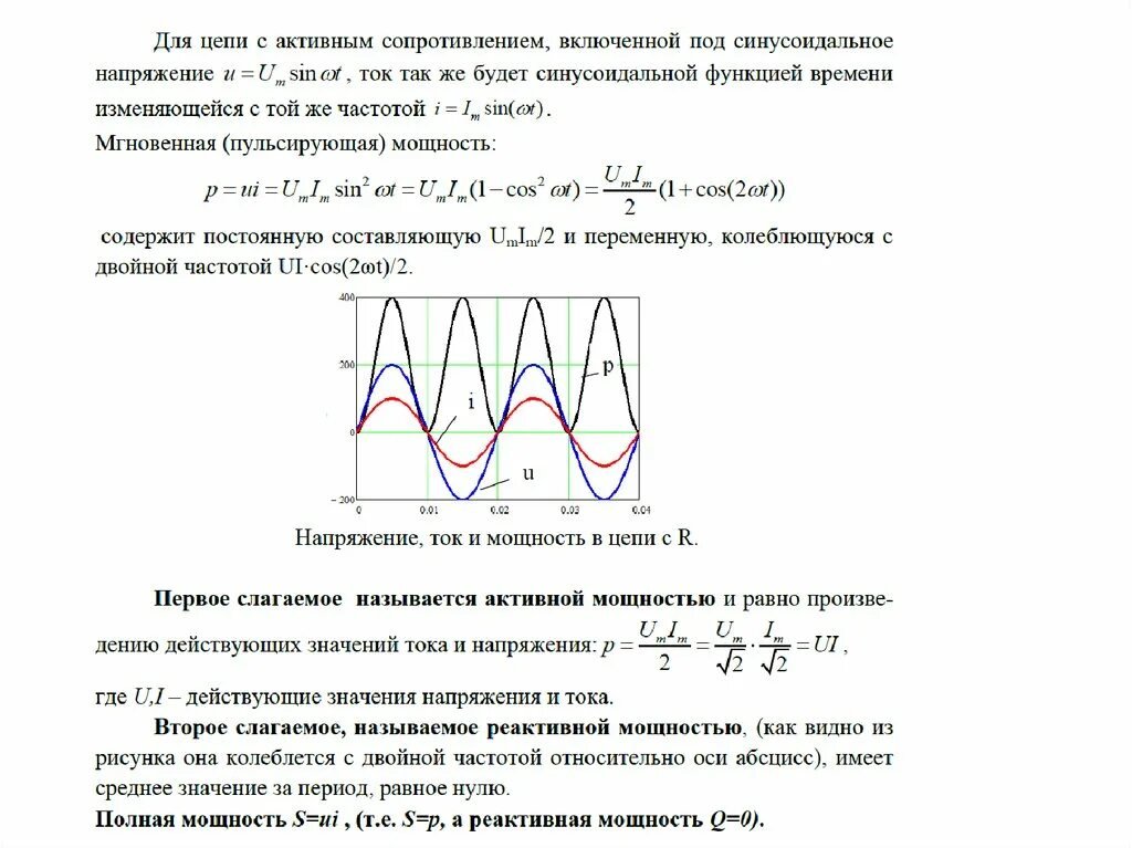 Мощность активного сопротивления. Мощность постоянной составляющей. Средняя мощность на графике. Мощность и частота.