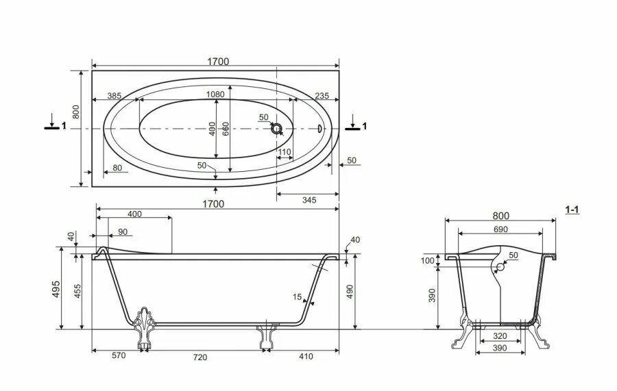 Ванна Эстет Венеция 170x80 l. Ванна из искусственного камня Эстет Венеция 170x80.