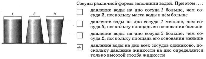 Давление подсолнечного масла на дно сосуда. Сосуды различной формы заполнили водой при этом. Давление жидкости в разных сосудах. Давление воды в сосудах разной формы. 2 Сосуда разной формы.