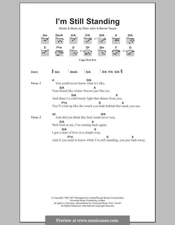 Песня im still. I'M still standing Элтон Джон текст. Ноты i still standing. Im still standing Ноты. Im still standing Ноты гитара.