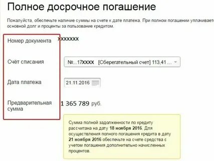 Досрочное погашение потребительского кредита в сбербанке
