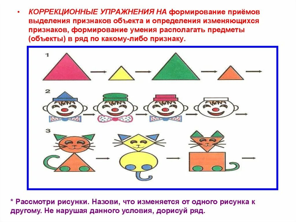 Математика конспект коррекционная школа. Коррекционные упражнения. Упражнения на выделение признаков объекта. Выделение признаков предметов. Упражнение коррекционная что изменилось.