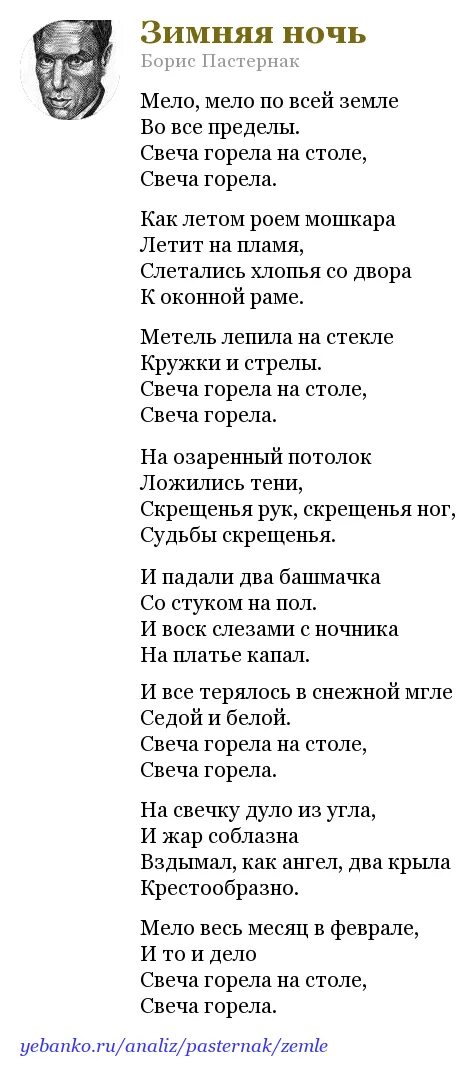 Б л пастернак зимняя ночь. Стихотворение Бориса Пастернака свеча горела.